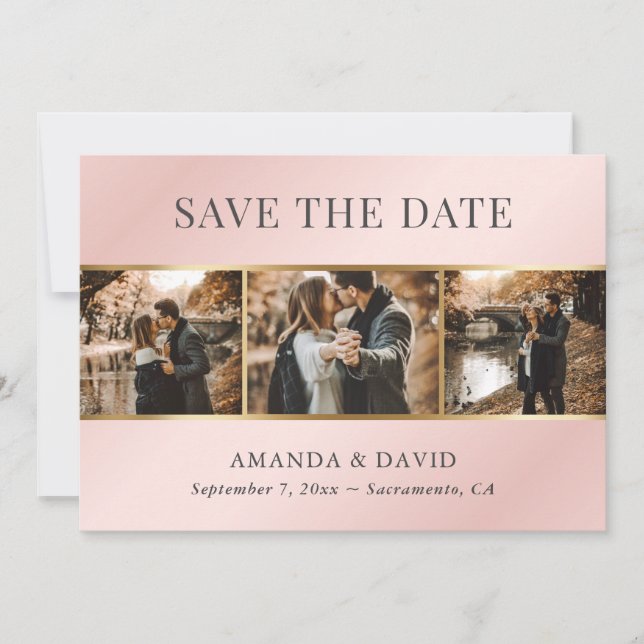 Blush Pink Gold Elegant Photo Wedding Save The Date (Front)