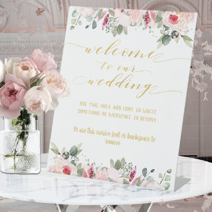 Blush Pink & Gold Fancy Font Calligraphy Welcome Pedestal Sign