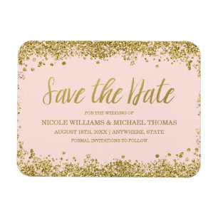 Blush Pink Gold Faux Glitter Save the Date Magnet