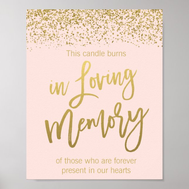Blush Pink Gold Faux Glitter Wedding Memorial Sign (Front)