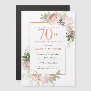 Blush Pink Gold Floral 70th Birthday Party Magnetic Invitation