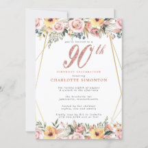 Blush Pink Gold Floral 90th Birthday Party 