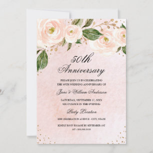 Blush Pink Gold Floral Anniversary Invitation