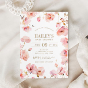 Blush Pink Gold Floral Baby in Bloom Baby Shower Invitation