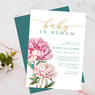 Blush Pink & Gold Floral Baby In Bloom Shower Girl Invitation