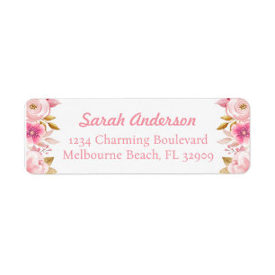 Blush Pink & Gold Floral Baby Shower Address Label Return Address Label