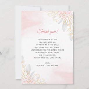 Blush Pink Gold Floral Baby Shower Thank You Card