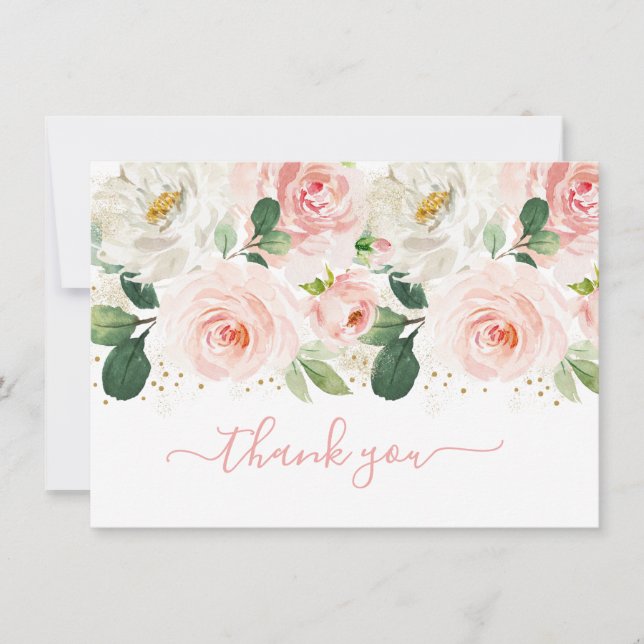 Blush Pink & Gold Floral Baby Shower Thank You Card (Front)