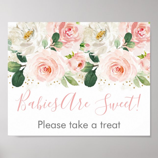 Blush Pink & Gold Floral Baby Shower Treat Sign (Front)