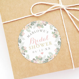 Blush Pink Gold Floral Boho Wedding Bridal Shower Classic Round Sticker