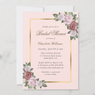 Blush Pink Gold Floral Bridal Shower Invitations