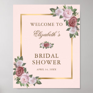 Blush Pink Gold Floral Bridal Shower Welcome Sign