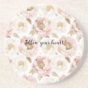 Blush Pink Gold Floral Coaster