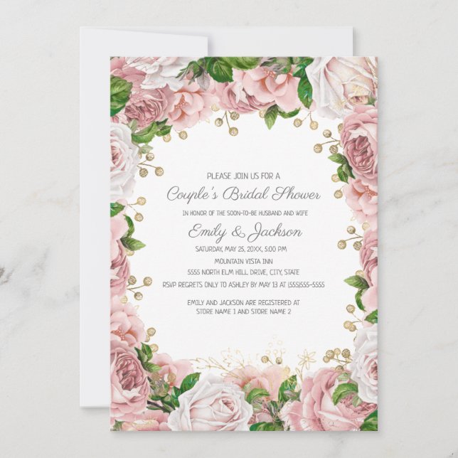 Blush Pink Gold Floral Couple's Bridal Shower Invitation (Front)