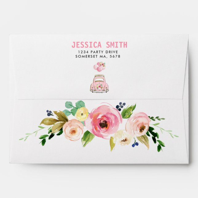 Blush Pink Gold Floral Drive By Baby Shower Envelope (Back (Top Flap))