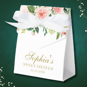 Blush Pink Gold Floral Elegant Baby Sweet 16 Favou Favour Box
