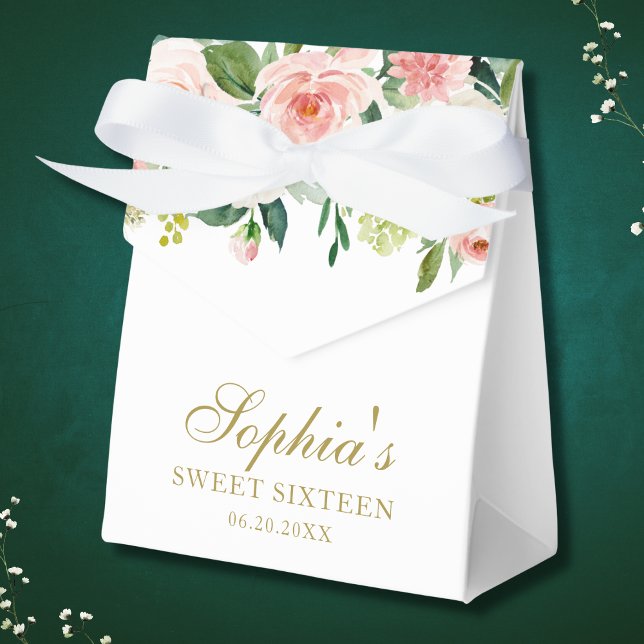 Blush Pink Gold Floral Elegant Baby Sweet 16 Favou Favour Box (Creator Uploaded)