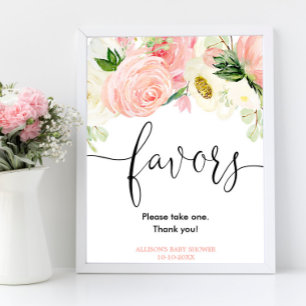 Blush pink gold floral elegant favours sign