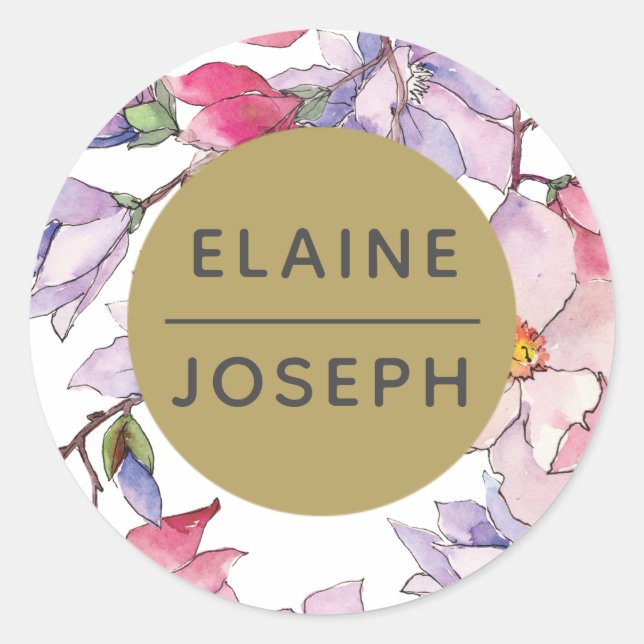 Blush Pink Gold Floral Garden Botanical Wedding Classic Round Sticker (Front)