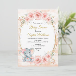 Blush pink gold Floral Girl baby shower Invitation