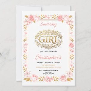 Blush Pink & Gold Floral Girl Baby Shower Invitation