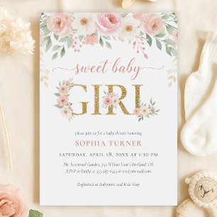 Blush Pink Gold Floral Girl Baby Shower Invitation