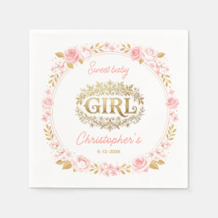 Blush Pink & Gold Floral Girl Baby Shower Napkin