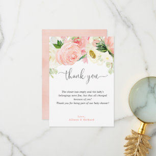 Blush pink gold floral greenery watercolor elegant thank you card
