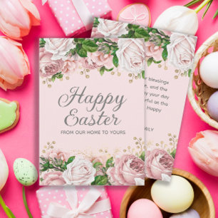 Blush Pink Gold Floral Happy Easter Holiday Card