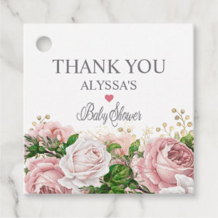 Blush Pink Gold Floral Little Girl Baby Shower Favour Tags
