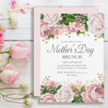 Blush Pink Gold Floral Mother's Day Brunch Invitation<br><div class="desc">Elegant modern botanical blush pink and gold watercolor floral (roses) and greenery on white garden-theme Mother's Day brunch invitation.  Text,  font,  font size and colour are completely customisable,  so this card can be designed to perfectly suit your needs.</div>