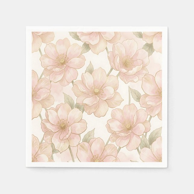Blush Pink Gold Floral Pattern Napkin (Front)