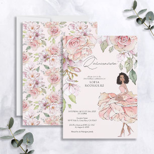 Blush Pink Gold Floral Quinceañera 15th Birthday Invitation