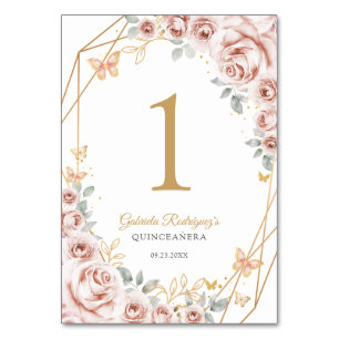 Blush Pink Gold Floral Quinceanera Table Number