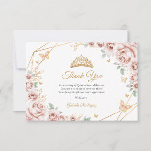 Blush Pink Gold Floral Quinceanera Thank You Card