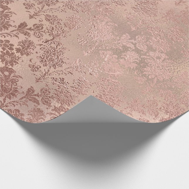 Blush Pink Gold Floral Skinny Burlap Linen Wrapping Paper (Corner)