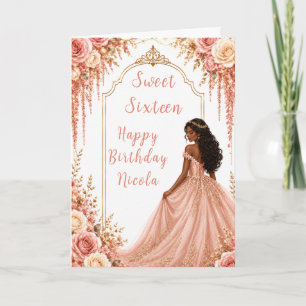 Blush Pink Gold Floral Sweet Sixteen Party Card