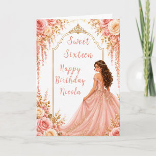 Blush Pink Gold Floral Sweet Sixteen Party Card
