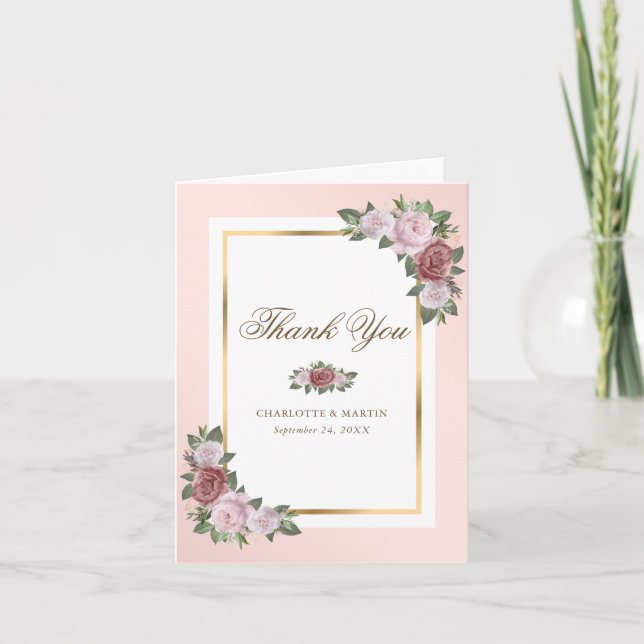 Blush Pink Gold Floral Thank You Card (Front)