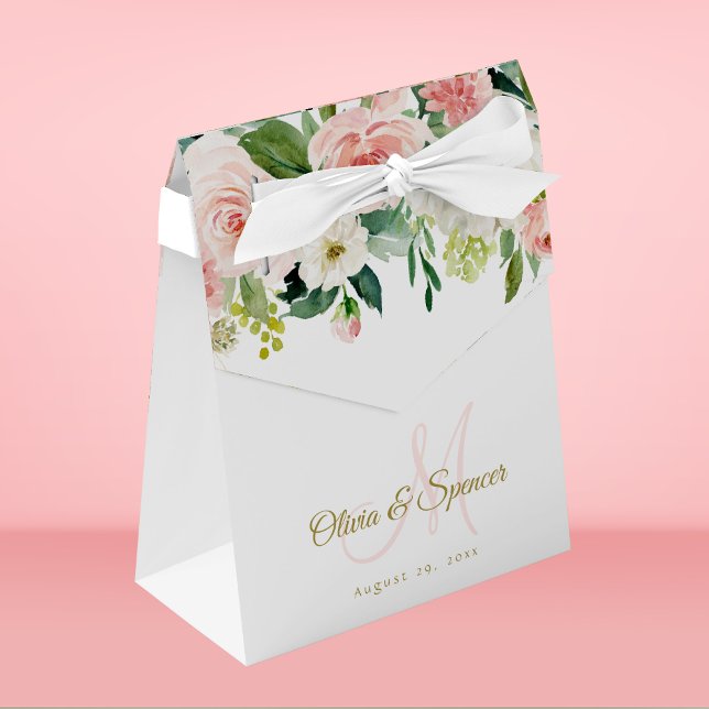 Blush Pink Gold Floral Wedding Elegant Favour Box (Creator Uploaded)