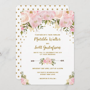 Blush Pink & Gold Floral Wedding Invitation