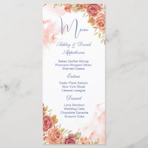 Blush Pink Gold Floral Wedding Menu