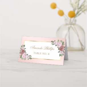 Blush Pink Gold Floral Wedding Place Card