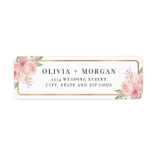 Blush Pink Gold Floral Wedding Return Address Label