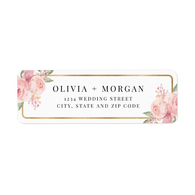 Blush Pink Gold Floral Wedding Return Address Label (Front)