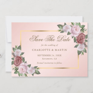 Blush Pink Gold Floral Wedding Save The Date Cards