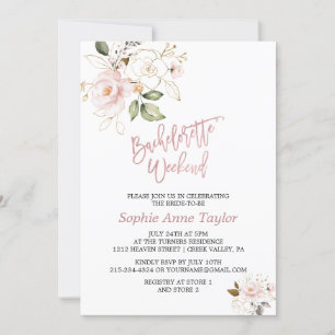 Blush Pink Gold Flowers Bachelorette Weekend Invitation