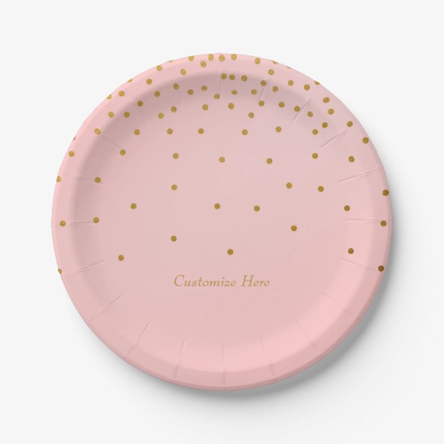 Blush Pink & Gold Foil Confetti Dots Party Plates (Front)