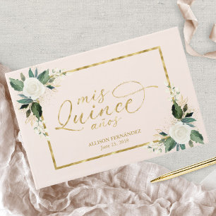 Blush Pink & Gold Foil Floral Quinceañera Guest Book