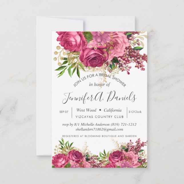 Blush Pink Gold Foil Roses Bridal Shower Invitation (Front)